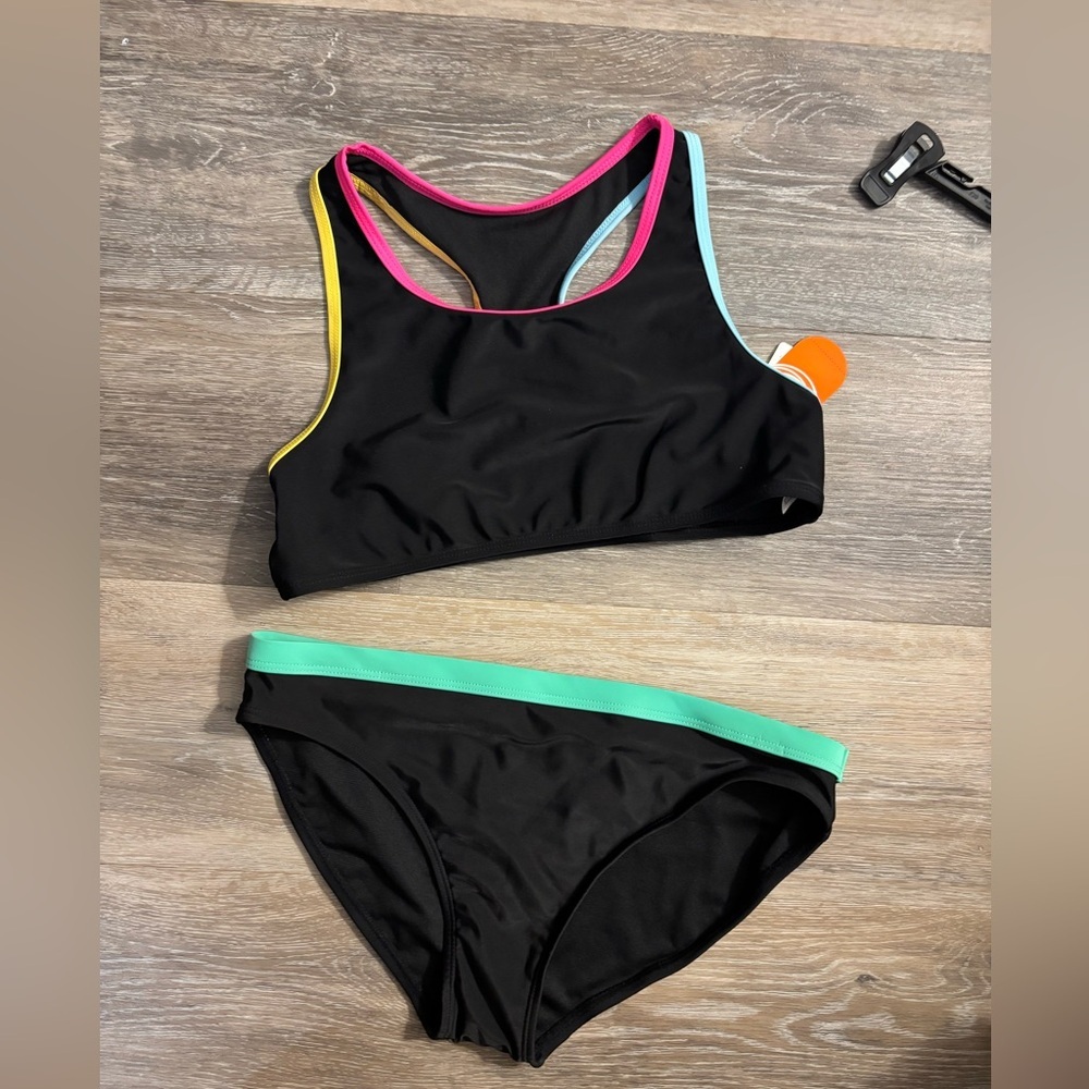 Girls Wonder NationTwo-Piece Sport Swim Set with Bright Trim Sz XL 14-16 NWT
